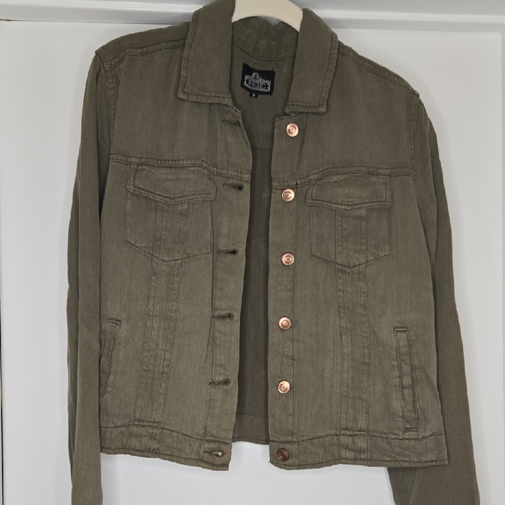 Angie Khaki Denim Jacket with Copper Buttons